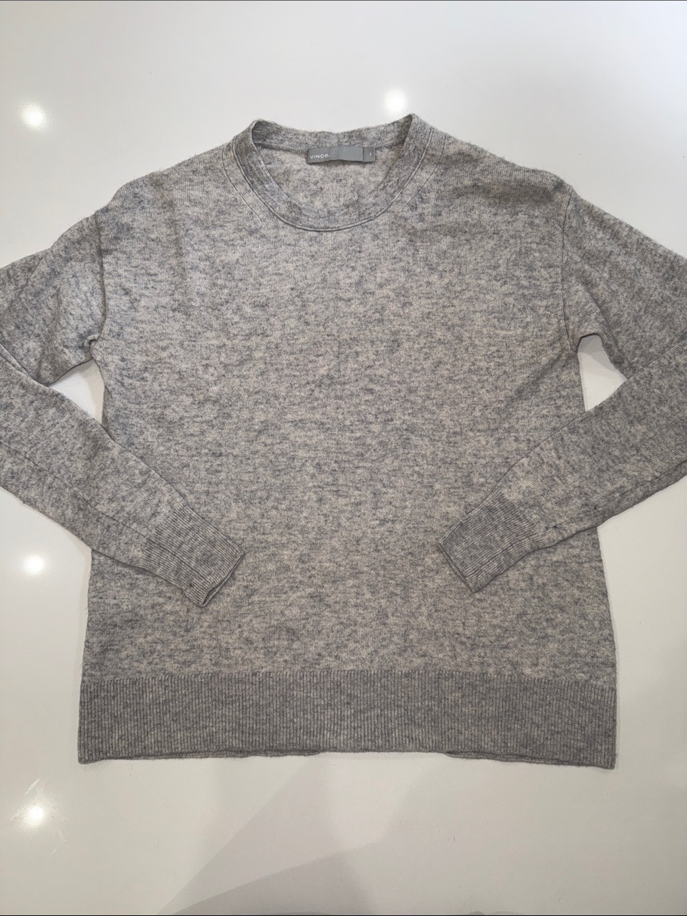Vince Light Heather Gray Oversized Wool & Cashmere Blend Crew Sweater
